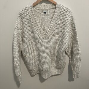 American Eagle Outfitters Cream Chunky Knit V-Neck Sweater